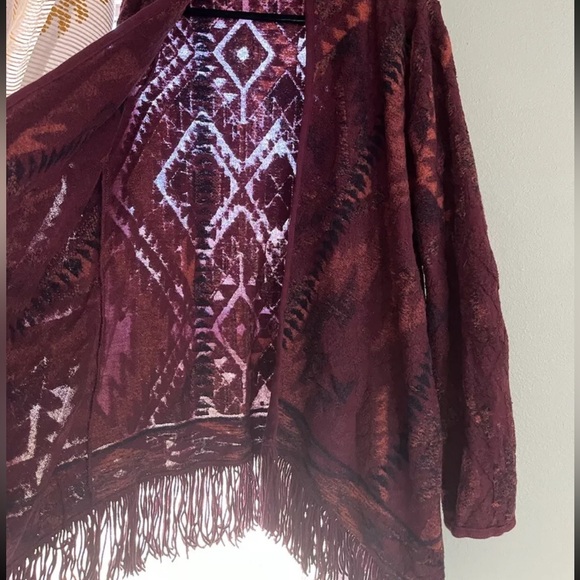 Lucky Brand Fringe Brush Knit Cardigan Open Front Sweater Southwestern Women's M - Picture 3 of 4